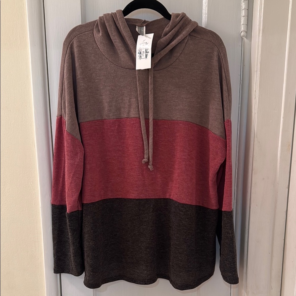 Colorblock Hoodie - Brown, Pink and charcoal